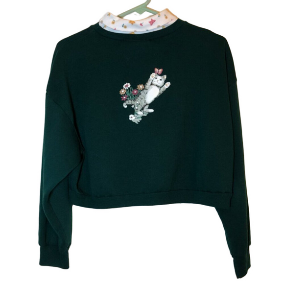 Vintage upcycled mock neck crop sweatshirt kitties and puppies kawaii sz S - Picture 3 of 6